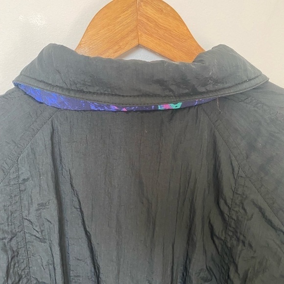 Vintage 80s ski jacket retro nylon black button up shoulder padded - Picture 8 of 16